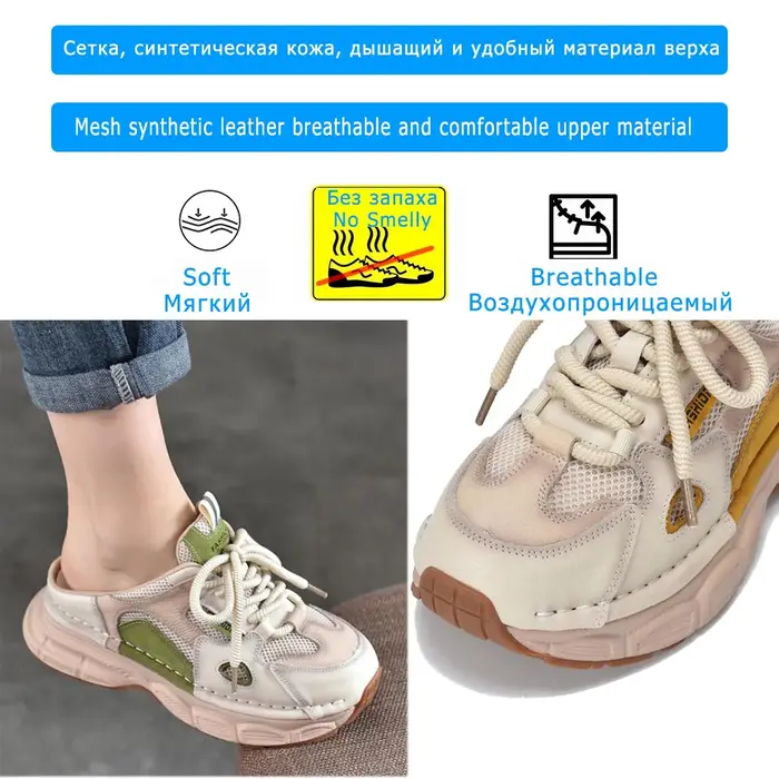 Koznoy 4 cm Air Mesh synthétique en cuir véritable mocassins vulcaniser été plate-forme baskets haute marque décontracté femmes chaussures pantoufles
