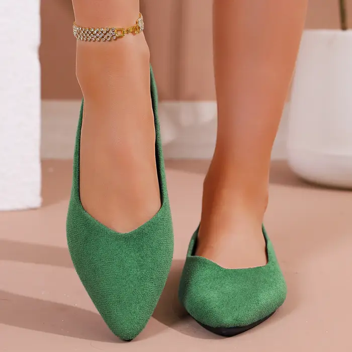 Chaussures plates pour femmes en daim vert printemps-automne