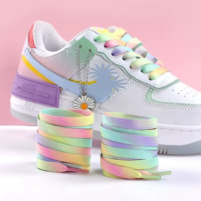 Lacets plats couleur arc-en-ciel lacets décontractés chaussures en toile coloré lacet imprimé dégrad