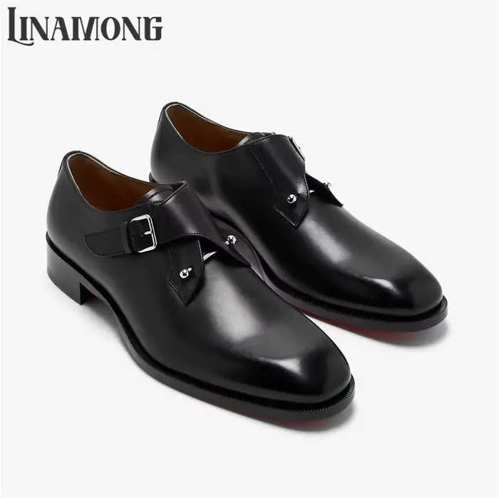 Chaussures Monk en Cuir de Veau avec Boucle Métallique