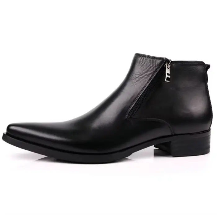 Bottes courtes formelles anglaises avec chaussures noires pointues à double fermeture éclair