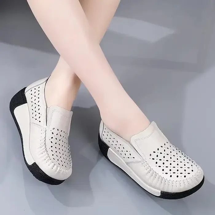 2025 plate-forme chaussures plates pour femmes sans lacet évider véritable cuir de vache Swing