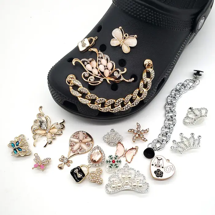 Breloques de chaussures en cristal biscuits fleur, trou de forage, décorations de chaussures, access