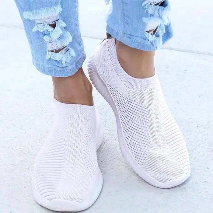 Femmes plat sans lacet Chaussures blanches Femme léger blanc baskets été automne