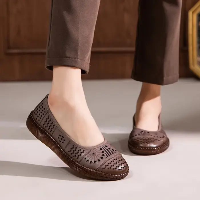 GKTINOO Sandales en cuir véritable 2026 Nouveauté été Respirantes à semelle souple creuse Confortables Chaussures plates pour femmes