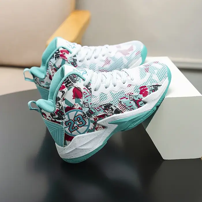 Chaussures de basket-ball pour enfants, baskets respirantes pour garçons, chaussures de sport décontractées antidérapantes pour l'extérieur, chaussures d'entraînement de basket-ball pour enfants