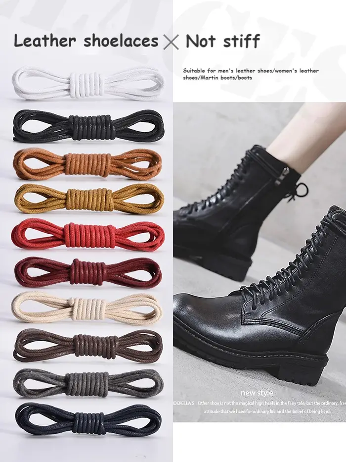 Lacets Ronds en Coton Ciré et Cuir pour Bottes Oxford, Étanches, Longueur 60/80/100/120/140/180cm, 1