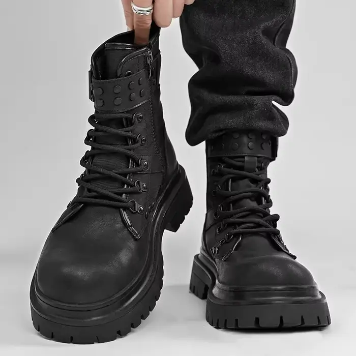 Bottes pour hommes 2025 automne rétro style britannique noir vêtements de travail
