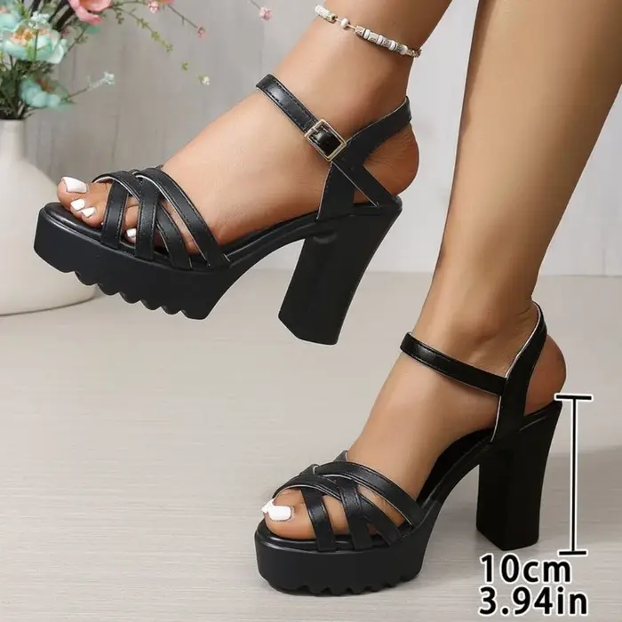 Sandales compensées vintage noires pour femme