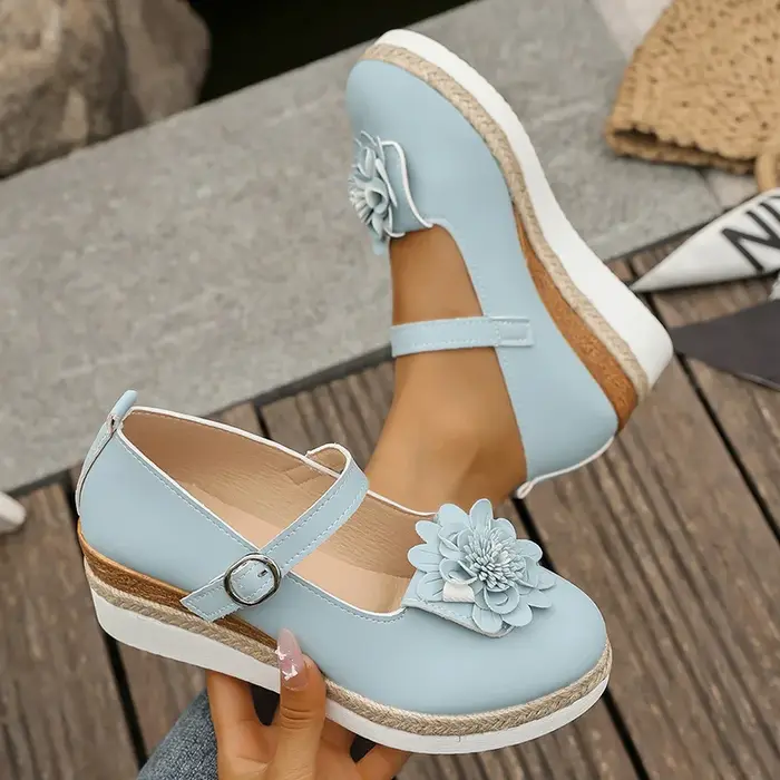 Blanc Mary Jane chaussures à semelles compensées pour femmes mode fleur décor Espadrilles sandales femme 2025 printemps automne décontracté plate-forme pompes