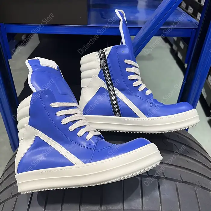 Marque blanc plate-forme haut Premium Sneaker RO chaussures dernier modèle bleu cuir fermeture éclair femmes gothique Punk Streetwear chaussure de mode