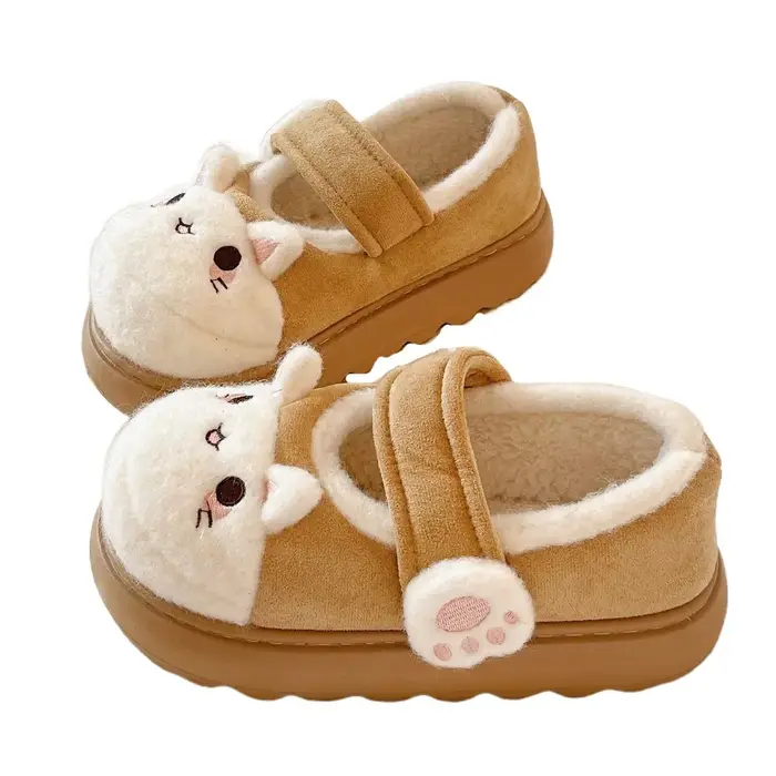 Chaussures patte de chat de dessin animé, vêtements de maison Kawaii, pantoufles épaisses et chaudes