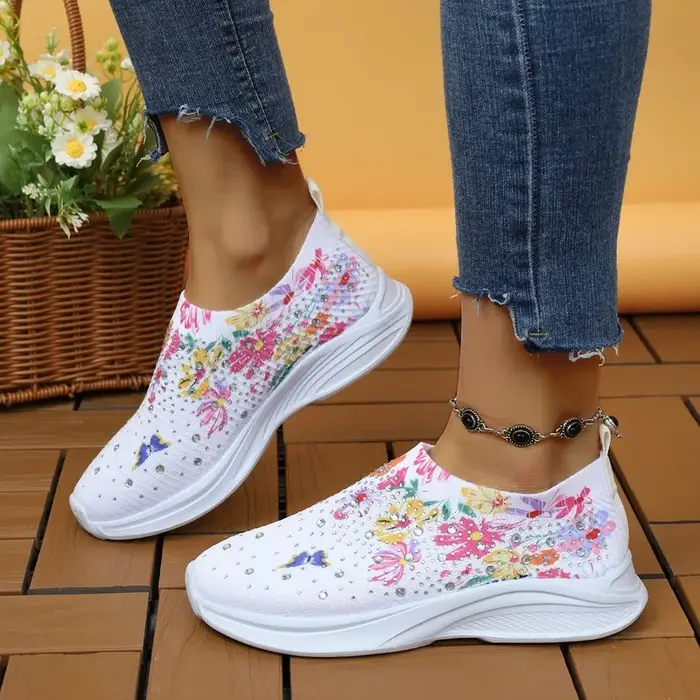 Nouvelles baskets pour femmes chaussures De course respirantes pour femmes imprimer strass chaussure