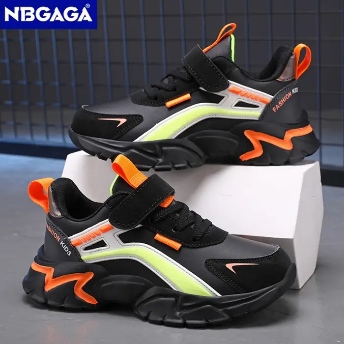 Chaussures de dehors Décontractées en Cuir Antidérapantes pour Garçon, Baskets de Tennis à Semelle Souple, de Couleur Noire, à la Mode, pour Enfant de 5 à 16 Ans, Nouvelle Collection