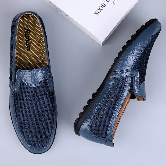 FUQIAO 2026 Nouvelles Chaussures Décontractées Homme Été Confortables en Maille Cuir Véritable Tendance Souples