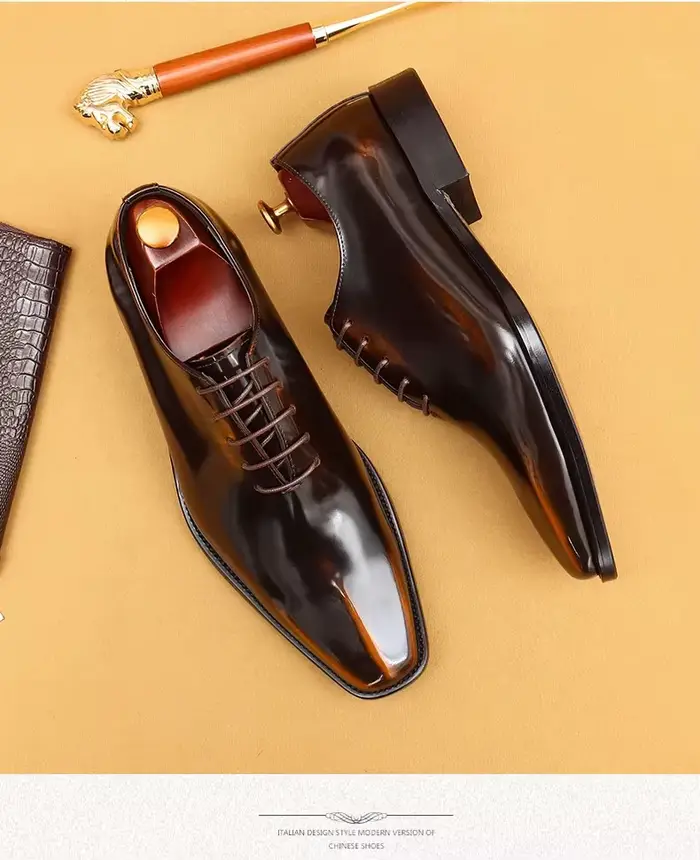 Derby – chaussures de mariage en cuir verni brillant pour hommes