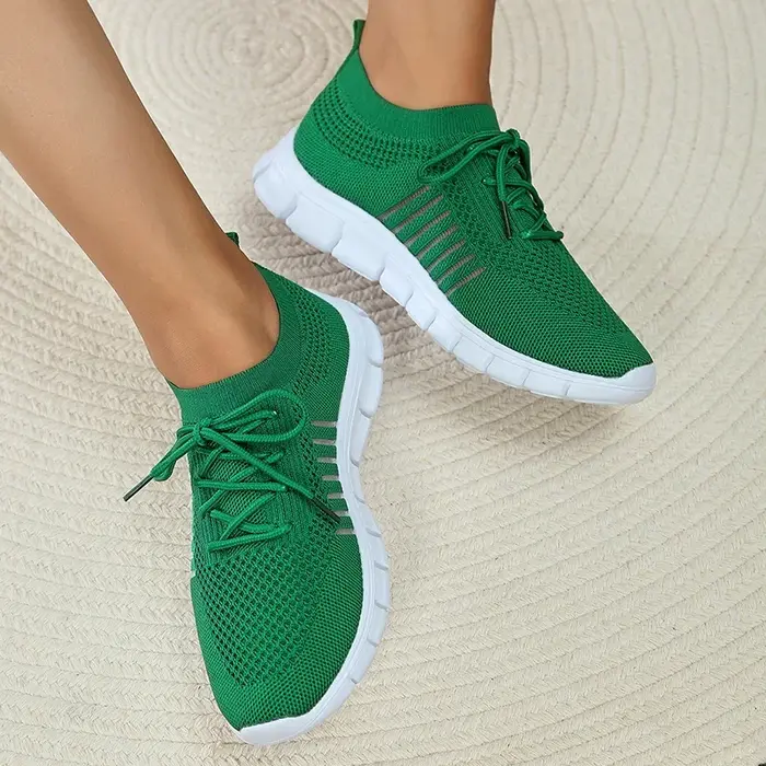 Chaussures de Marche Tricotées à Semelle Souple Verte pour Femme