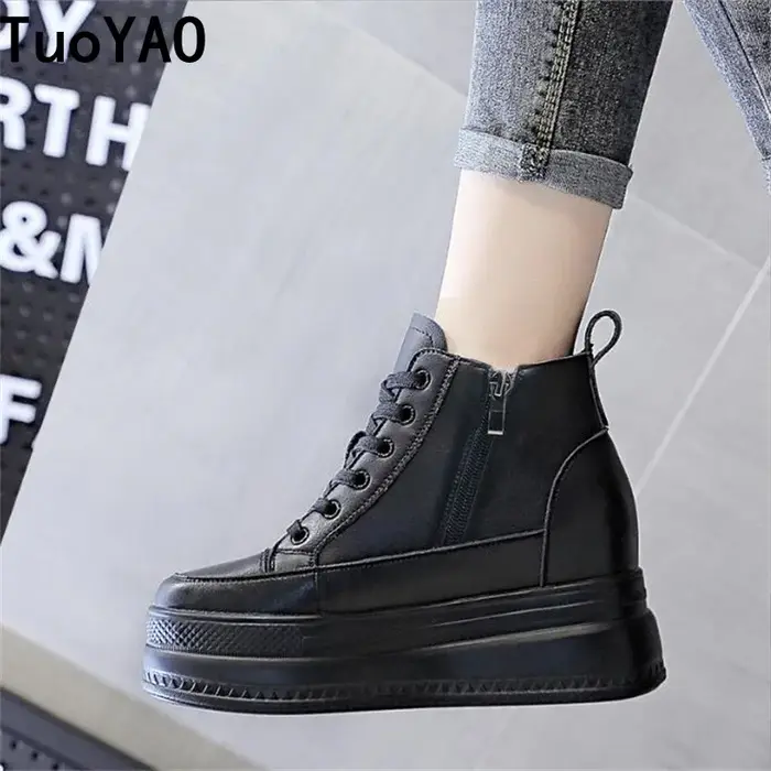Femmes baskets hautes plate-forme respirant en cuir véritable chaussures printemps dame chaussures c