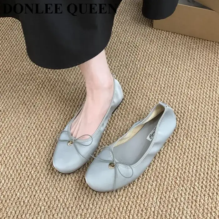 2025 nouvelle mode femmes appartements Ballet bout rond nœud papillon sans lacet ballerines chaussur