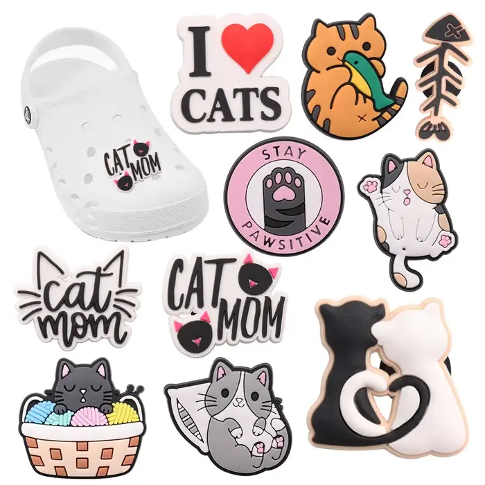 Breloques de chaussures en arête de poisson pour enfants, I Love Cats, Meow, AdTosAccessrespiration,