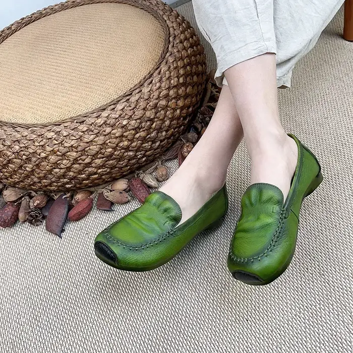 Birkuir rétro mocassins chaussures pour femmes sans lacet talons bas en cuir véritable luxe semelles souples