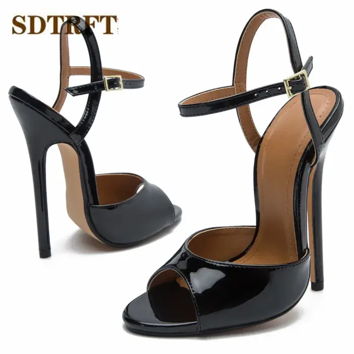SDTRFT Stiletto dames fête COS sandales bride à la cheville chaussures femme 15 cm mince talons haut