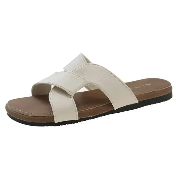 Chaussures plates pour femmes pieds nus à l'extérieur Besch femme Pu pantoufles à ceinture croisée f