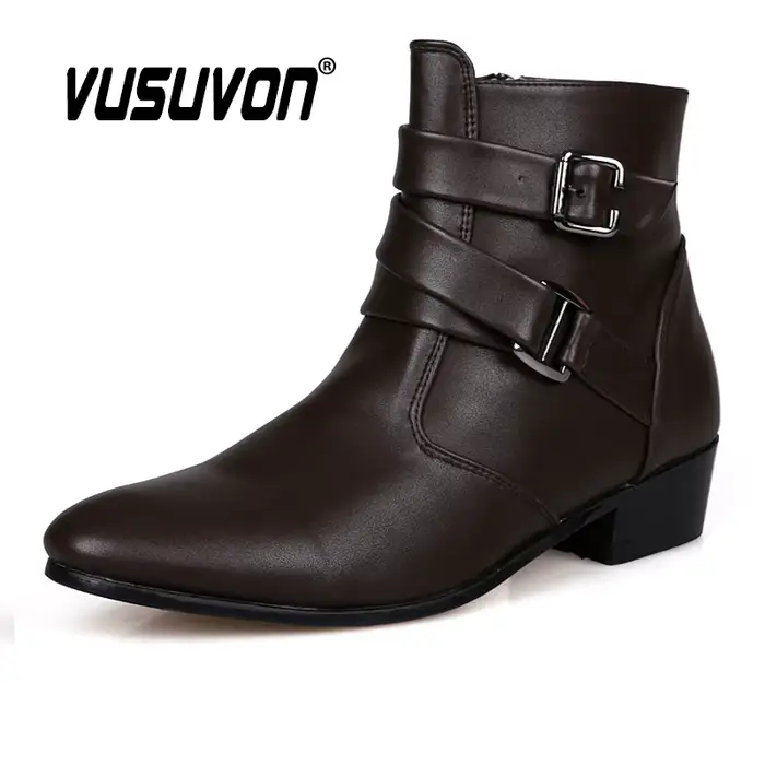VUSUVON mode hommes printemps automne bout pointu hauteur augmenter Chelsea bottines Western haut ch