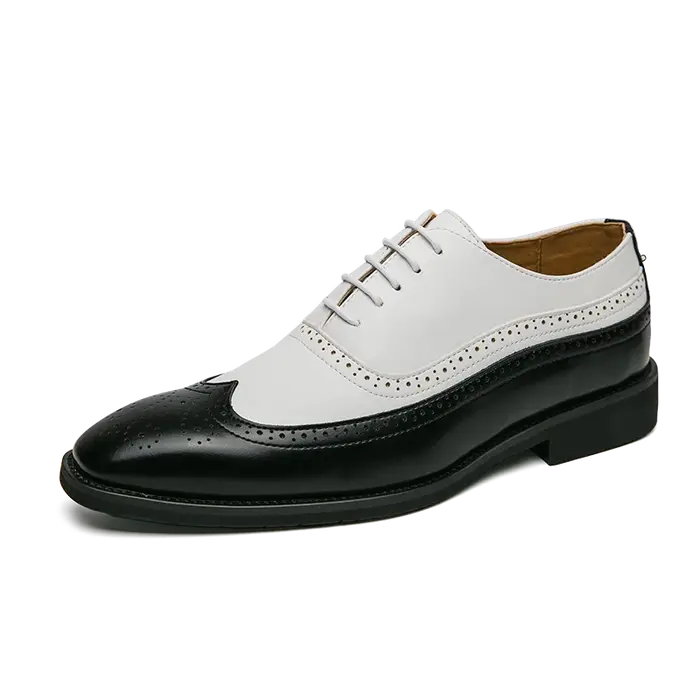 Chaussures habillées avec détail de pointe d'aile pour hommes, chaussures Oxford bicolores d'affaire