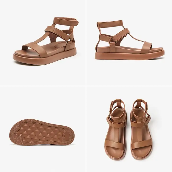 BeauToday – sandales gladiateur en cuir de veau véritable pour femmes, bout ouvert, sangle en T, sem