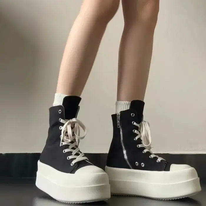 Baskets montantes punk pour femmes en toile à plateforme, chaussures rehaussantes de créateur, à lac