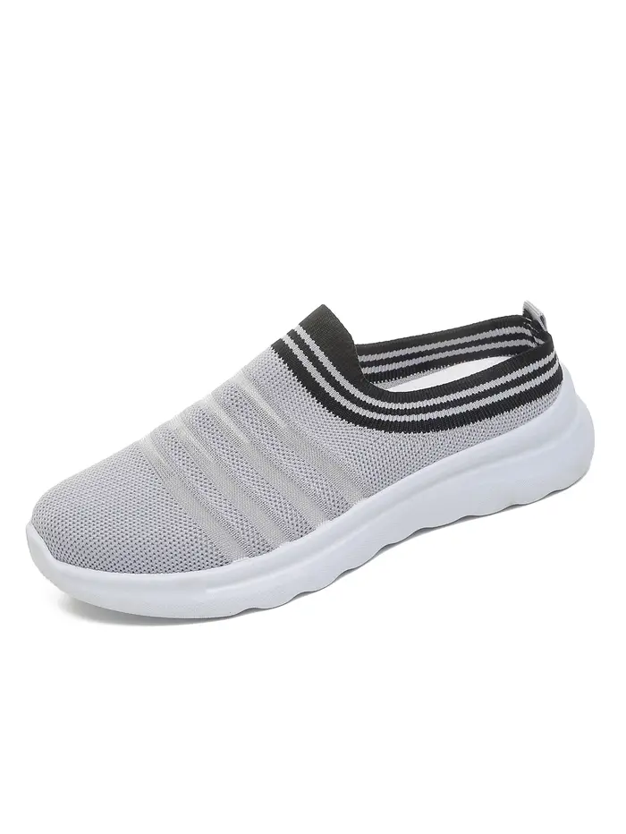Baskets d'été pour femmes, chaussures décontractées respirantes en tricot rayé à enfiler pour la mar