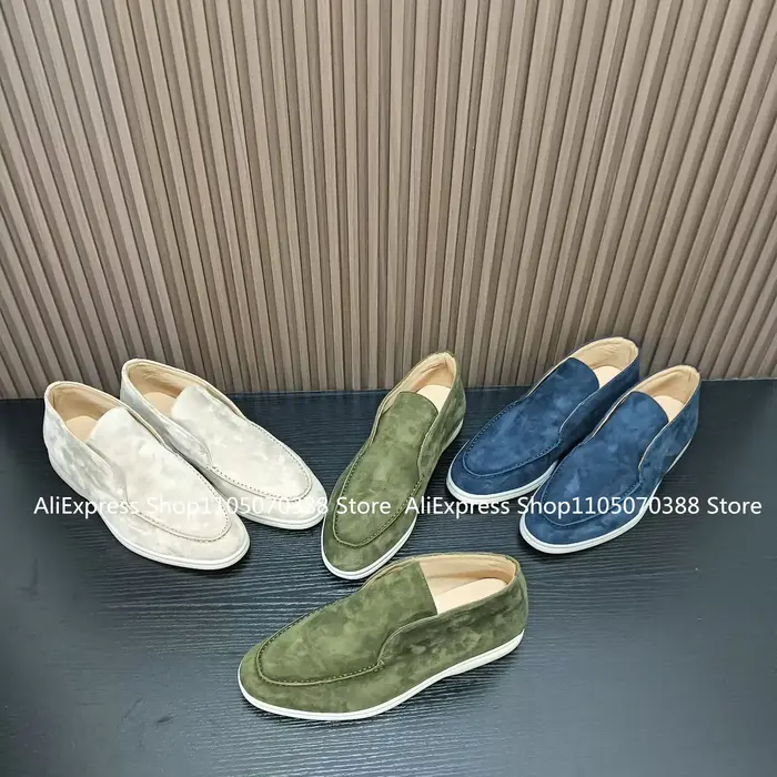 Vert militaire unisexe tout en cuir véritable hommes chaussures décontractées à fond plat marche en peau de mouton daim