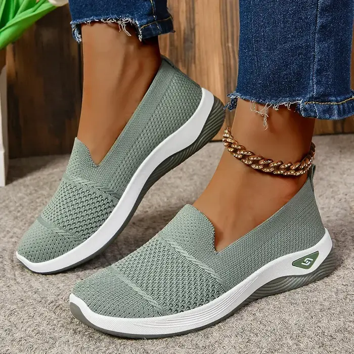 2025 respirant talon compensé mocassins femmes printemps été sans lacet tricoté chaussures de sport femme anti-dérapant