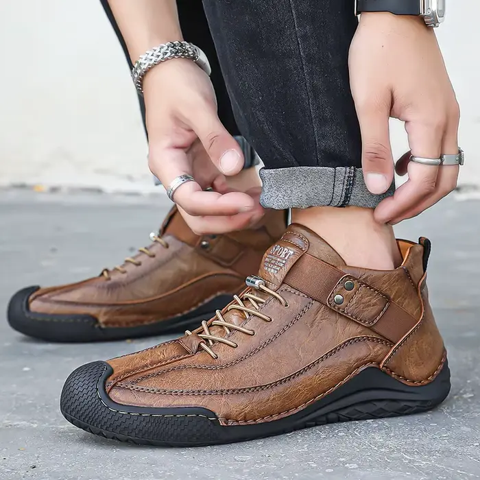 Bottes décontractées en cuir cousues à la main pour hommes
