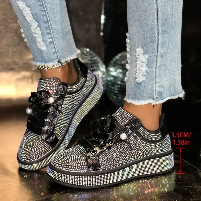 Baskets de luxe à strass pour femmes, chaussures décontractées à lacets, plateforme de styliste, cha