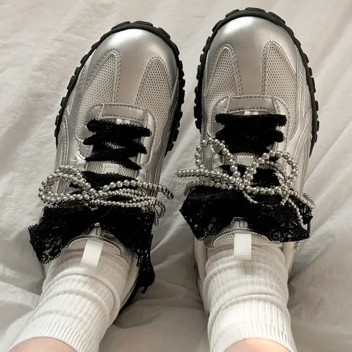 1 paire de lacets en dentelle avec nœud coréen de Style Ins
