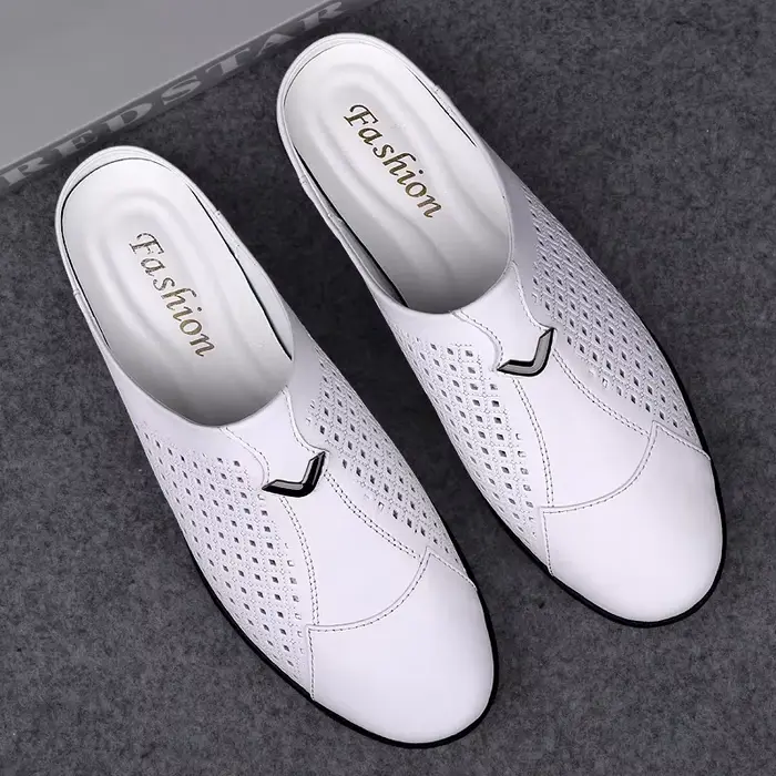 Mocassins d'été en cuir pour hommes, chaussures de conduite, mules, tennis, blanc, 2024