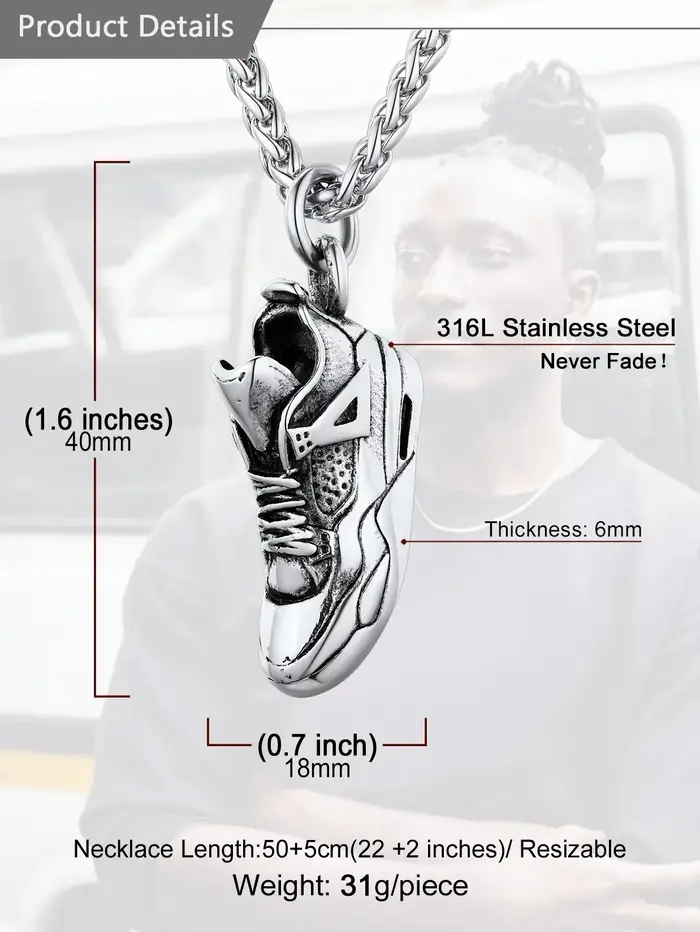U7 collier de baskets en acier inoxydable pour homme couleur or noir chaussures de Sport de course charme coureur Sneaker Fanse bijoux cadeau pour lui