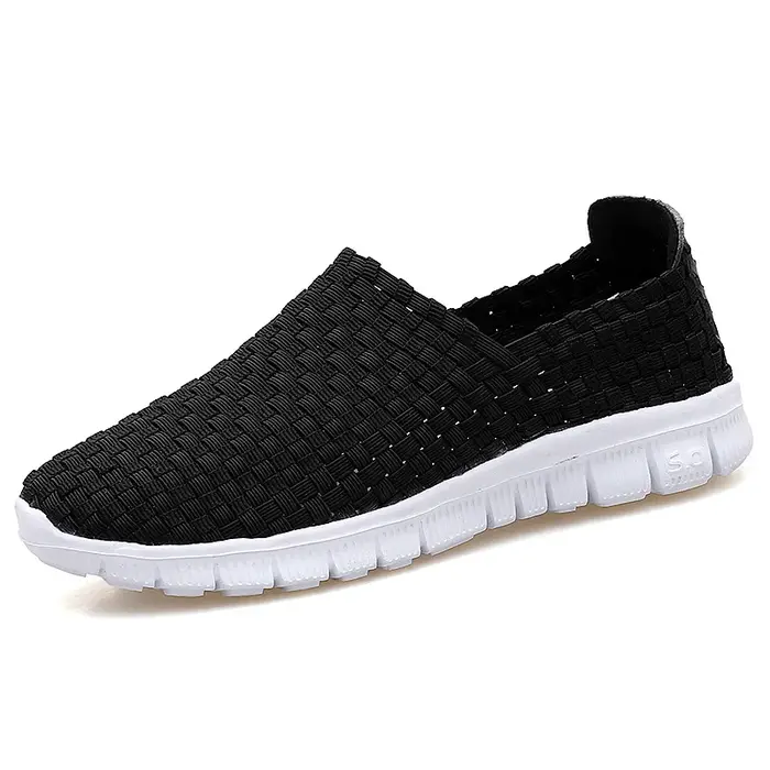 Baskets d'été décontractées pour hommes, chaussures plates, respirantes, tissées, mocassins, sans la