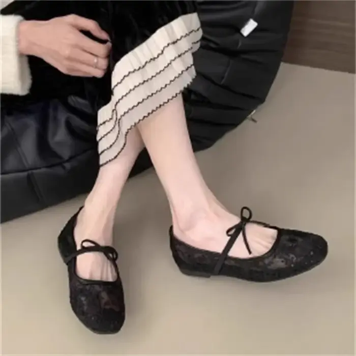 Nouvelles Chaussures Plates Féeriques en Maille avec Nœud 2026 pour Femmes – Respirantes et à Bout Peu Profond