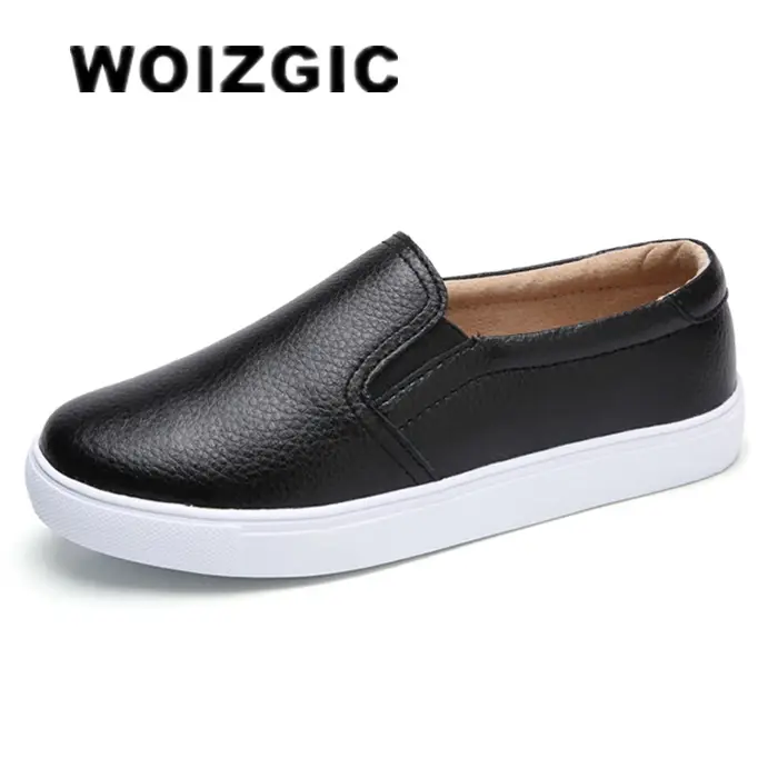 WOIZGIC Femmes Dames Femme Gril Cuir group Blanc Chaussures Plates Platforn Sneakers Slip On Soft Fellow Canized
