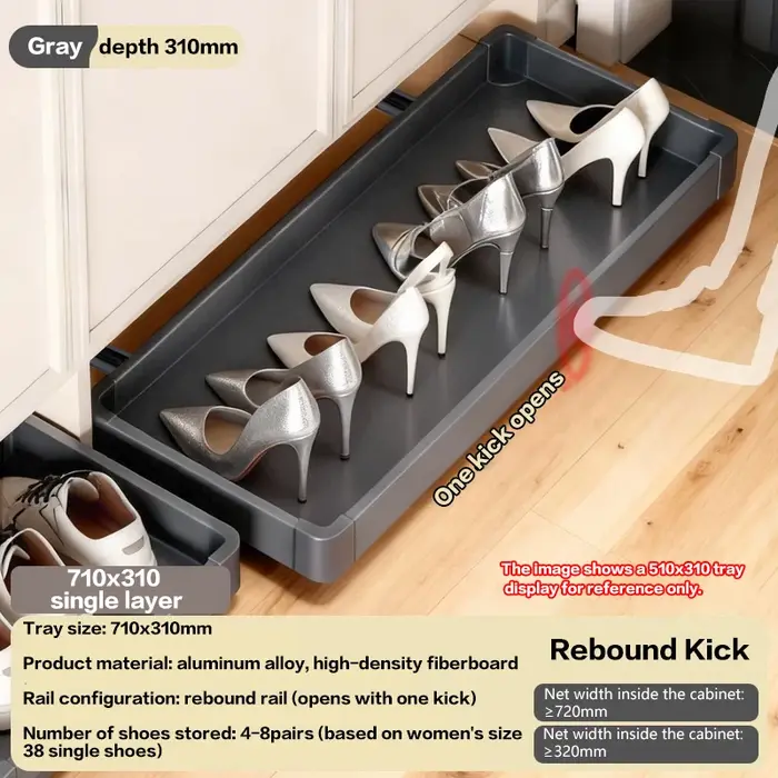 Tiroir coulissant multifonctionnel sous l'armoire à chaussures avec ouverture par poussée pour l'entrée et l'organisation de la maison