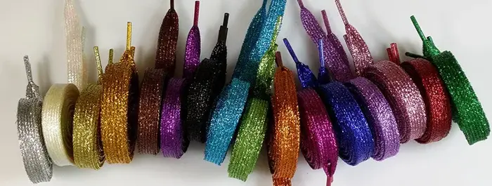 Lacets brillants colorés or et argent 16 couleurs 110 cm baskets chaussures de Sport