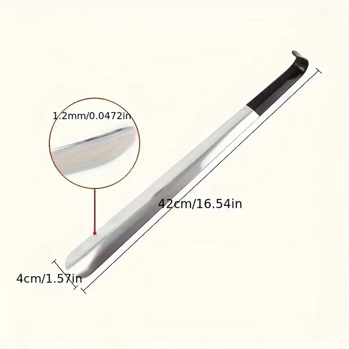 Chausse-pied en acier inoxydable à long manche ergonomique |   16,5 pouces/42 cm |   Chausse-pied en métal facile à saisir pour les personnes âgées