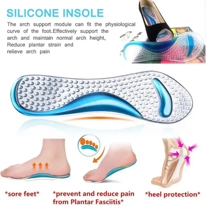 Semelles en silicone pour femmes Chaussures Pieds plats Soutien de la voûte plantaire Semelles ortho