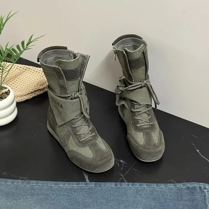 Chaussures de sport montantes pour femme, collection automne 2026, décontractées, en toile, pour la marche, bottes de neige à lacets, bout rond, tendance, Zapatillas Mujer