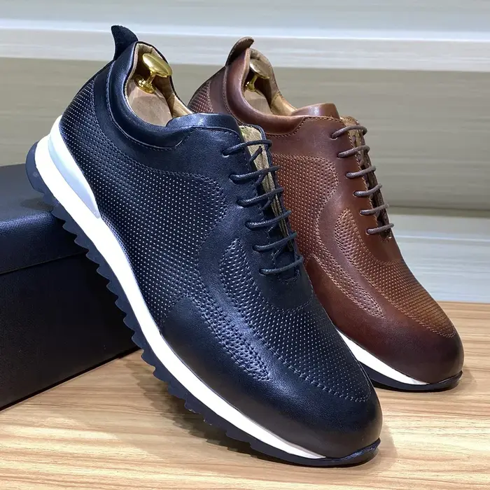 Baskets de luxe en cuir véritable pour hommes, chaussures Oxford classiques décontractées confortabl