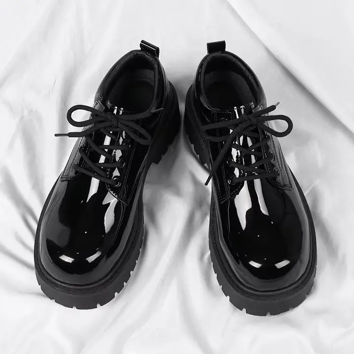 Chaussures en cuir noir unisexe 2025 printemps plate-forme à lacets Oxfords