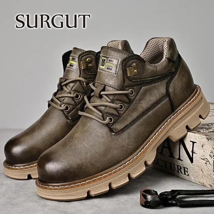 SURGUT bottes en cuir pour hommes 2026 nouvelles bottines de moto rétro à la main de luxe à lacets chaussures imperméabl